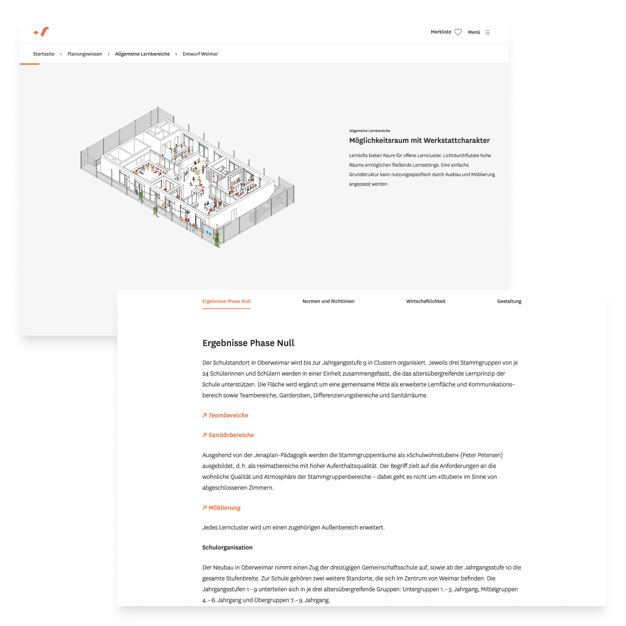 Screenshots aus dem Bereich Planungswissen